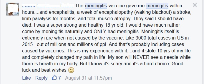 Laura meningitis from the vaccine