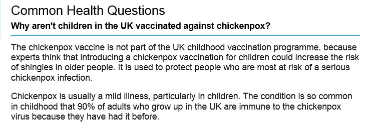 chickenpox in uk not used